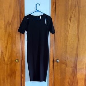 Fabletics Black Midi Dress with Cut-Out Sleeves